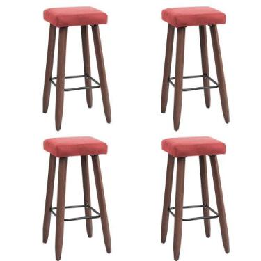 Imagem de Kit 4 Banquetas Altas Quadradas Pés Madeira Paris - JOTABE, rose