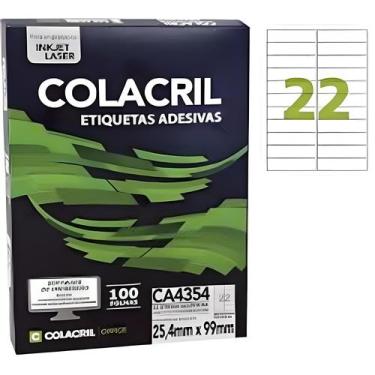 Imagem de Etiqueta Colacril CA4354 22 por folha 25,4mmx99mm com 100 folhas