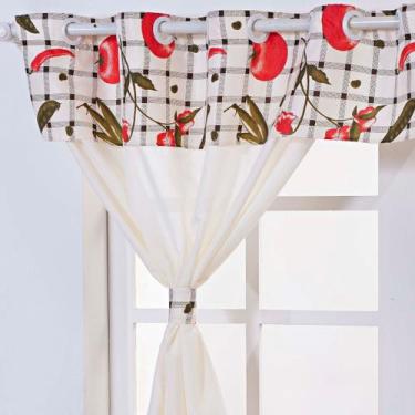 Imagem de Cortina para Cozinha 2,00x1,40 Oxford Com Ilhos e Bando Estampado + Pr