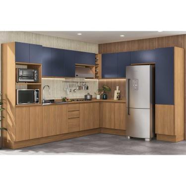 Imagem de Kit de Cozinha Completa 14 Peças Ciela 1 (5Aéreos+4Balcões+2Paneleiros+3Complementos) C14P80 Canela/Azul Profundo - Kappesberg