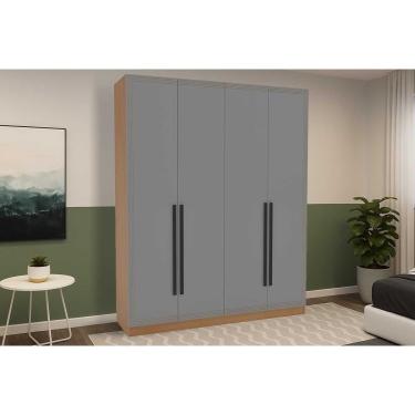 Imagem de Guarda Roupa Casal 4 Portas e 4 Gavetas Valência Freijo/Cinza - Politorno