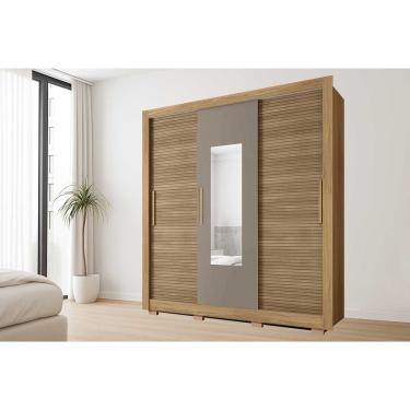 Imagem de Guarda Roupa Casal 3 Portas de Correr (1 c/ Espelho) e 2 Gavetas Chile Lamina Mel/Cacao - Caemmun