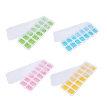 Imagem de Forma de Gelo com Tampa 14 Cubos BPA Free – Plástico Rígido com Fundo Flexível, Retangular, Cores Sortidas