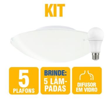 Imagem de Kit 5 Plafon Redondo Taschibra Jurerê 25cm Vidro Fosco com Lâmpadas, L