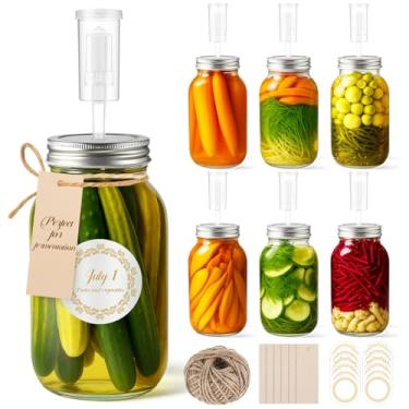 Imagem de Blushtier Pacote com 6 frascos de fermentação de 946 ml com tampas, kit de fermentação com etiquetas adesivas de fechaduras e cordas para fermentação, decapagem, conservas e fabricação de hidromel