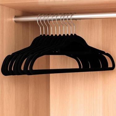Imagem de Kit 10 Cabides Slim Veludo Antiderrapante Organizador Roupas Armário C