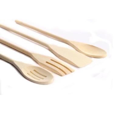 Imagem de Kit Cozinha de Madeira 1 Espátula, 2 Colheres e 1 Garfo 30cm - Nipo Ce
