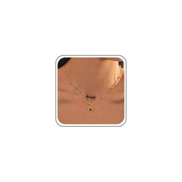 Imagem de Aneneiceera Colar vintage em camadas de pedra da lua marrom com pingente de girassol minúsculo colares com pingente de contas marrons colar de corrente satélite para mulheres