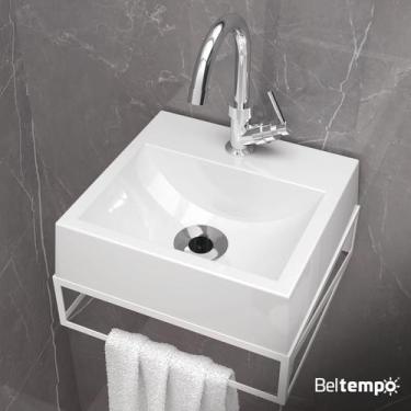 Imagem de Kit Gabinete Banheiro Pequeno Suspenso 32x30 Com Cuba Pia de Apoio Bel