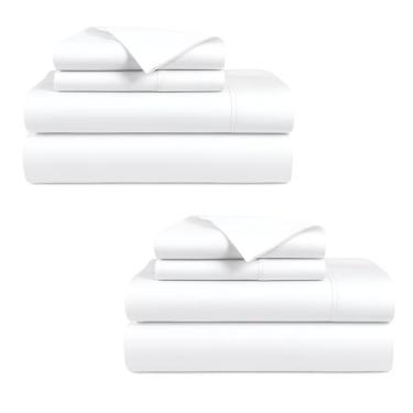 Imagem de Bluemoon Homes Jogo de lençol Queen de algodão egípcio de 1000 fios, pacote com 2 a 4 peças, lençol com elástico de 45,7 cm de profundidade, extra macio - Jogo de cama queen branco