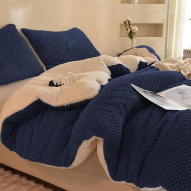 Imagem de Conjunto de edredom LlanCl 3D Jacquard Design Queen Size azul marinho