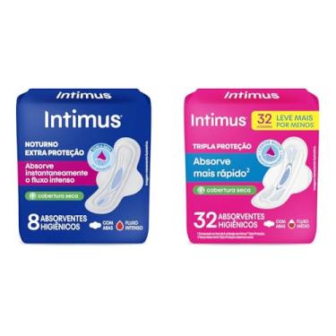 Imagem de Intimus Absorvente ® Noturno Seca C/Abas - 8 Um + Intimus Absorvente Externo, Tripla Proteção Seca com Abas, 32 unidades