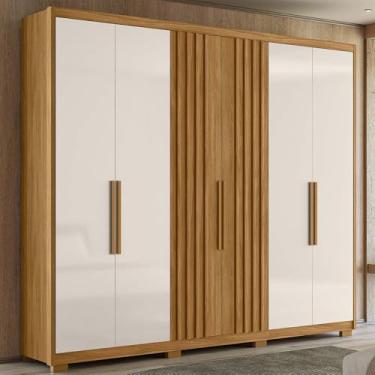 Imagem de Guarda Roupa Grande com Ripado 260x230cm Araguaia Moval Cor:Freijó/Off White