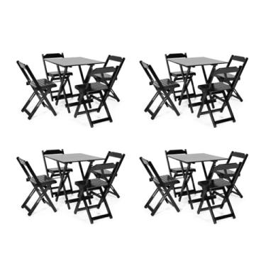 Imagem de Kit 4 Conjuntos Dobráveis 70x70 com 4 Cadeiras Dobráveis Preto - Móveis Britz