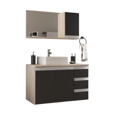 Imagem de Gabinete Banheiro Prisma 80cm (gabinete + cuba + espelheira) Opção: TAMPO VIDRO (Madeirado/Preto,SEM TAMPO)