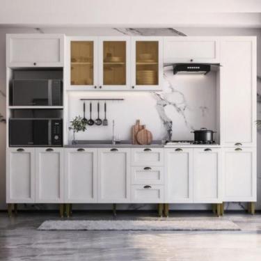 Imagem de Armário Cozinha Americana Modulada Completa 305cm com Vidros Multimóve