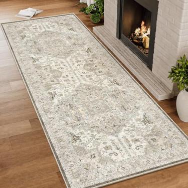 Imagem de xilixili Tapete de corredor lavável 6 x 15 cm com suporte antiderrapante, tapete de entrada macio vintage para sala de estar, lavanderia, quarto, banheiro marrom/marfim