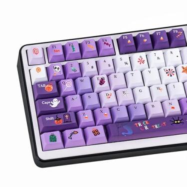 Imagem de COOMICKEY Teclas PBT, lindas teclas roxas com perfil cereja, conjunto de teclas personalizadas de anime de Halloween com 143 teclas para teclados mecânicos Cherry Gateron MX Swithes