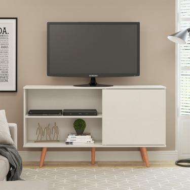 Imagem de Rack Tv Pádua 50 Polegadas Pés Madeira 136x79cm Menu Móveis Branco