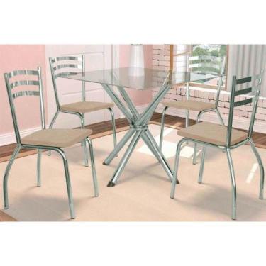 Imagem de Sala de Jantar Completa Volga c/ Tampo de Vidro 90cm e 4 Cadeiras Port