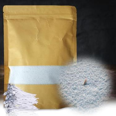 Imagem de DRMAISON Kit DIY de cera de vela perolada e areia – 500 ml, azul creme, não tóxico e livre de fumaça, recarregável com 30 pavios, chama de longa duração, altamente personalizável para decoração de