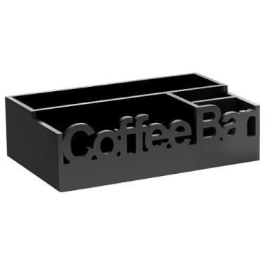 Imagem de ZLHETWT Porta-xarope organizador de café de madeira maciça multiuso suporte de cápsulas de café fácil de usar cesta organizadora de armazenamento de condimentos para uso doméstico (preto)