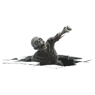 Imagem de IARTTOP Adesivos de janela de festa de Halloween 3D (90 x 30 cm) Decalques de parede de zumbi de terror Halloween quebrando paredes decalque de janela de esqueleto assustador para decoração de casa