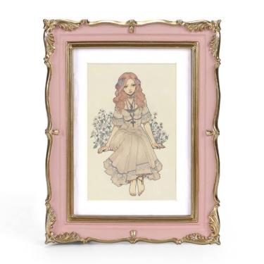 Imagem de Porta-retratos PHAREGE Vintage 13x18cm em ouro rosa com tapete 10x15cm