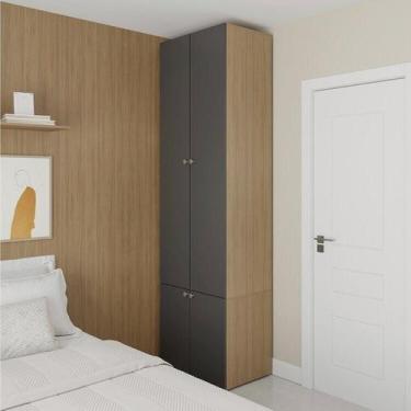 Imagem de Guarda-Roupa 2 Módulos 4 Portas 3 Prateleiras Frame CabeCasa MadeiraOr