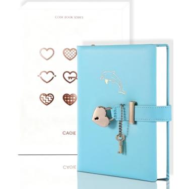 Imagem de CAGIE Diário com cadeado para meninas de 8 a 12 anos, diário com cadeado e chave, 296 páginas com bordas douradas, diário trancado em forma de coração para mulheres adolescentes com caixa de presente