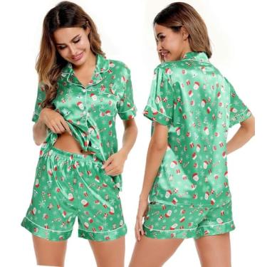 Imagem de Conjunto de pijama feminino SWOMOG, seda, cetim, manga curta