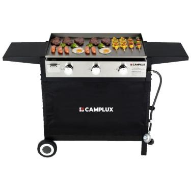 Imagem de Churrasqueira a Gás 33.000 BTU com 3 Queimadores e Mesas Laterais em Aço Inoxidável, CAMPLUX ENJOY OUTDOOR LIFE FMGG303B, Preto