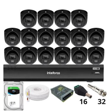Imagem de Kit 16 Câmeras Intelbras 3220d Mini Black Com Áudio Dvr Intelbras Imhdx 3132 Inteligência Artificial Hd 6tb