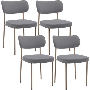 Imagem de Kit 04 Cadeiras Decorativa Estofada Para Sala de Jantar Melina Base Arena L02 Suede Cinza - Lyam Decor