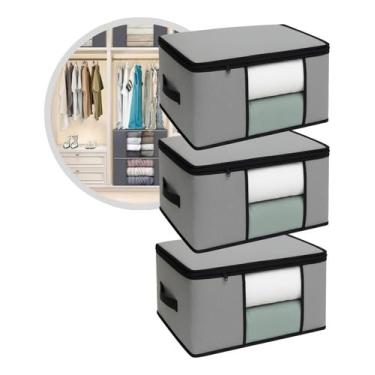 Imagem de VB HOME ORGANIZADORES, Kit 3 Organizadores Anti Mofo Edredom Toalhas Roupas De Cama Travesseiros Multiuso Tnt 45x45x20 Cinza