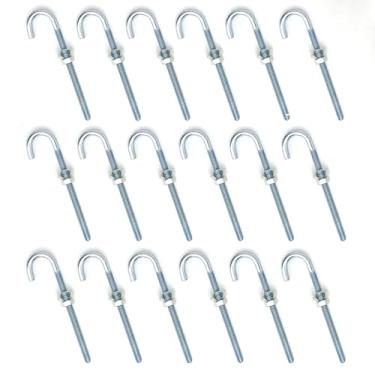 Imagem de 18 peças de parafuso J em zinco 1/10.2 cm x 10.2 cm Hardware para concreto pad derramamento de madeira, aço J-Bolt com arruelas de porca (aço galvanizado