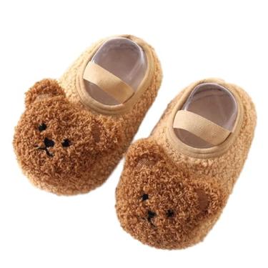 Imagem de Meias de lã de urso fofas para bebês de 0 a 4 anos, sapatos quentes de inverno para caminhada e engatinhar, Marrom, 12-24 Months Toddler