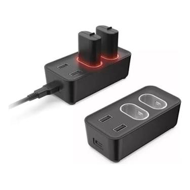 Imagem de Carregador Duplo com 2 Baterias 800mAh Para Controle Compátivel Com X Series S e X, Base de Carregamento com LED Indicador - Preto