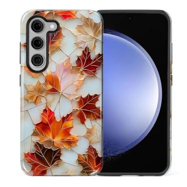Imagem de ZHEGAILIAN Capa compatível com Samsung Galaxy S23, capa de telefone com design de vitral estético com folhas de outono de bordo, capa rígida híbrida de 2 camadas para meninas meninos mulheres homens