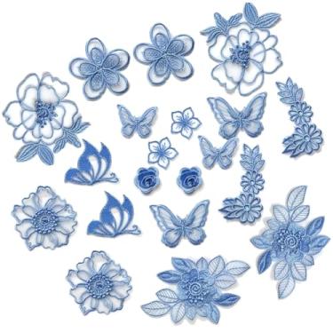 Imagem de 20 peças de apliques bordados de renda de flor azul, apliques de renda borboleta 3D, emblemas costurados para roupas femininas, jeans, suéter, bolsas de vestido de casamento, decoração de costura