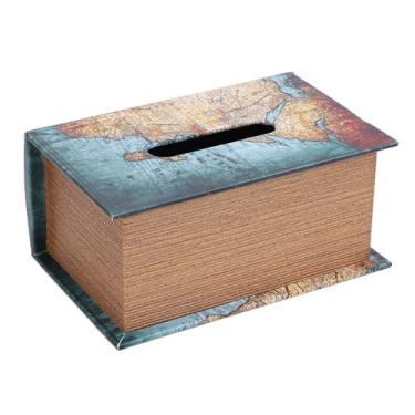 Imagem de Porta-lenços estilo livro estrutura de madeira couro PU grande capacidade porta-guardanapos para casa, quarto, escritório (Mapa verde)