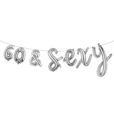 Imagem de Faixa de glitter multicolorida 60 & SEXY - Decorações de feliz aniversário de 60 anos - Artigos de festa de aniversário de 60 anos (C 60 e prata sexy)