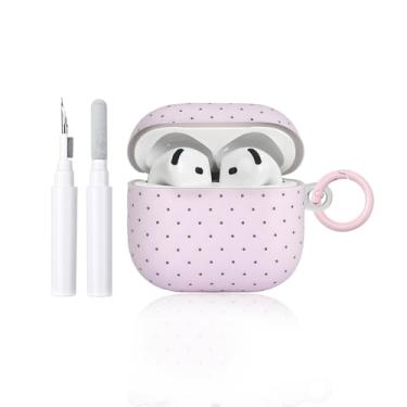 Imagem de inewateri Capa compatível com AirPods 4 com kit de limpeza, design bonito de estética de bolinhas para meninas e mulheres, capa à prova de choque para AirPods 4ª (2024) - rosa
