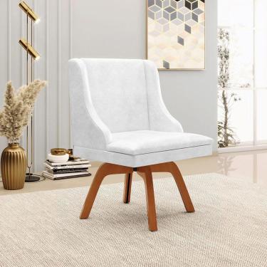 Imagem de Cadeira Decorativa Sala De Jantar Base Giratória De Madeira Firenze Pu Branco Brilho/natural G19
