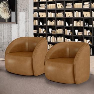 Imagem de Kit 2 Poltronas Decorativas Sala De Estar Clarke Pu Caramelo Manchado G45 - Gran Belo