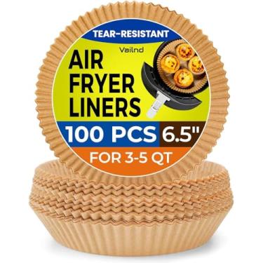 Imagem de Forros de papel Air Fryer descartáveis: 100 peças de folhas redondas de pergaminho à prova de óleo, cesto de papel airfryer para assar alimentos