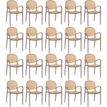 Imagem de Kit 20 Cadeiras de Jantar Roma Com Braço para Sala e Cozinha - Marrom Claro