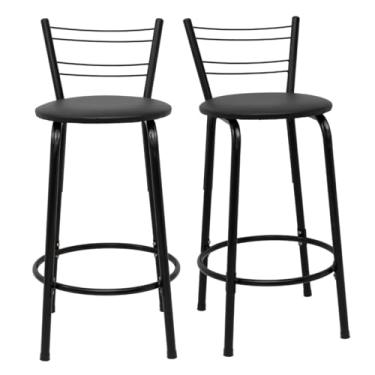 Imagem de Kit 2 Banquetas Para Cozinha Flórida Estrutura Preta 60cm Área de Lazer Piscina Balcão Bancada Bistro Bar (Assento Preto)
