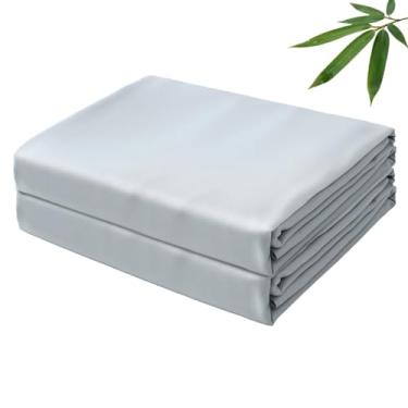 Imagem de Apenas lençóis planos de viscose de bambu, 400 fios, trama de cetim cal, tamanho king, apenas 2 peças, resfriamento macio de luxo para pessoas com sono quente, respirável e sedoso (cinza, Cal King, 2