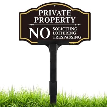 Imagem de Placa de propriedade privada sem invasão com kit de estaca de altura ajustável, 25,4 cm x 15,2 cm/38 pol. Alumínio de alta resistência, placa sem solicitação para quintal e negócios, sem ferrugem